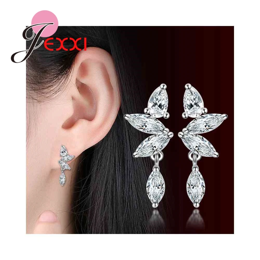 Серьги из серебра 925 пробы с белыми кристаллами | Украшения и аксессуары