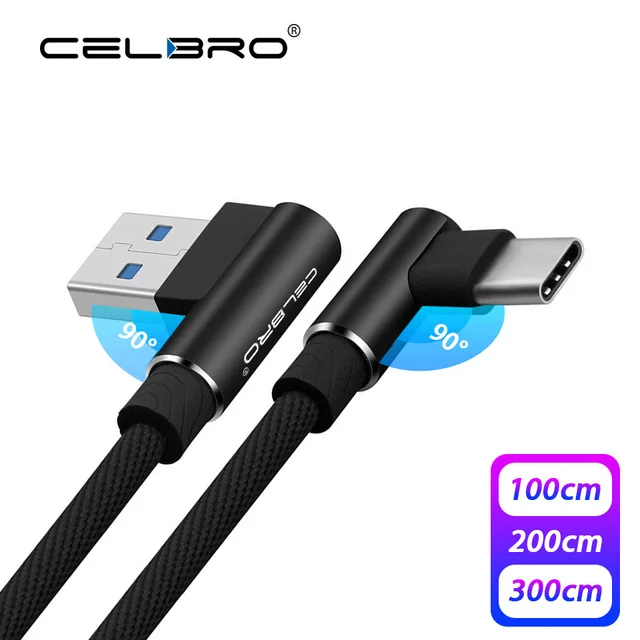 Зарядный кабель USB Type C под прямым углом для быстрой зарядки и передачи данных 90