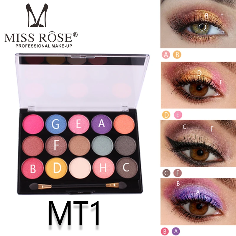 Матовые тени для век Miss rose 15 цветов ярко розовые красные персиковые синие