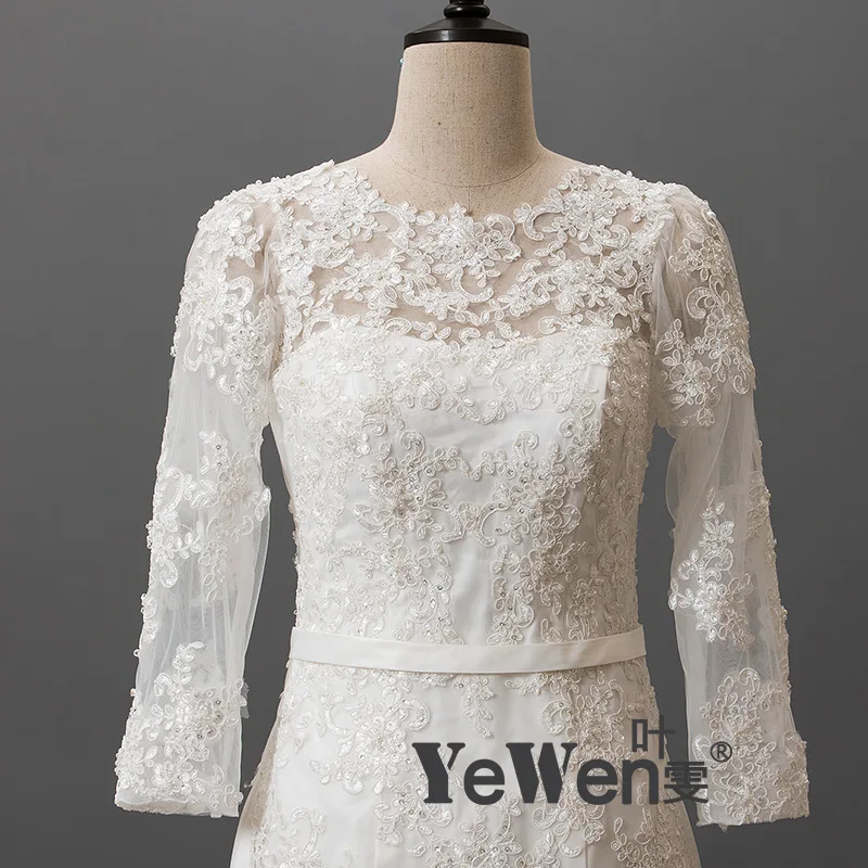 2016 vintage Китай Слоновая Кость Кружева И See Through Длинные рукава мусульманин Русалка