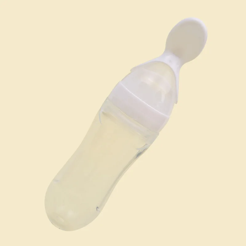 White Feeding Ложка для младенцев, пищевая добавка, питатель, безопасная посуда, инструменты для новорожденных, сжимающая бутылочка для кормления, силиконовая обучающая рисовая бутылочка - Цвет: White Feeding