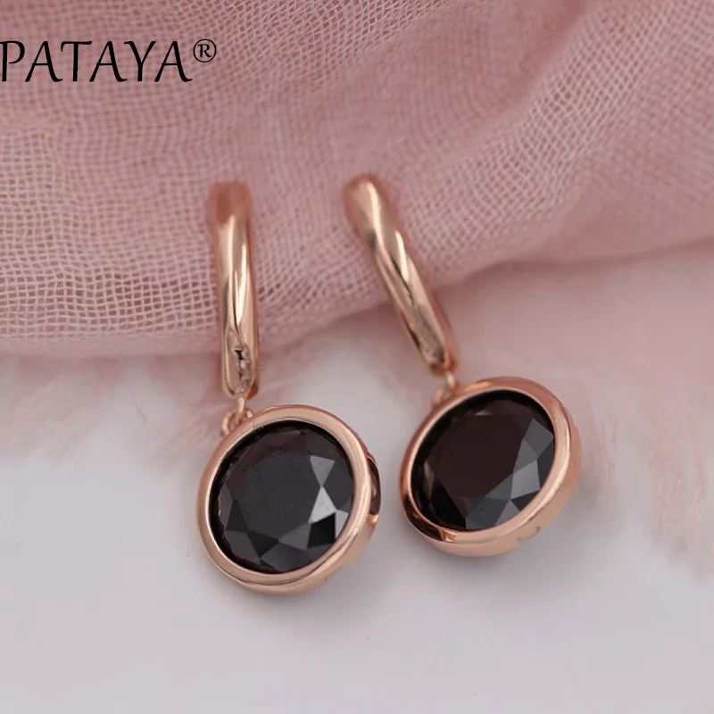 black PATAYA Новые Модные Разноцветные серьги 585 розовое золото фиолетовый круглый натуральный кубический цирконий висячие серьги женские роскошные серьги - Окраска металла: black