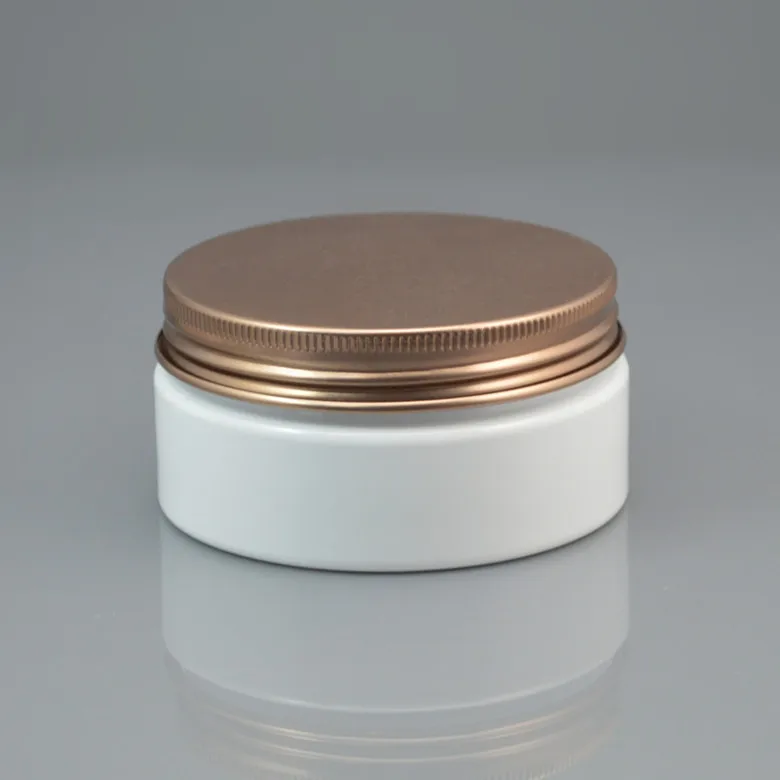 50 шт. Белый ПЭТ jar 80 г Пластик банку с золотой/Бронзовый/черный алюминиевой