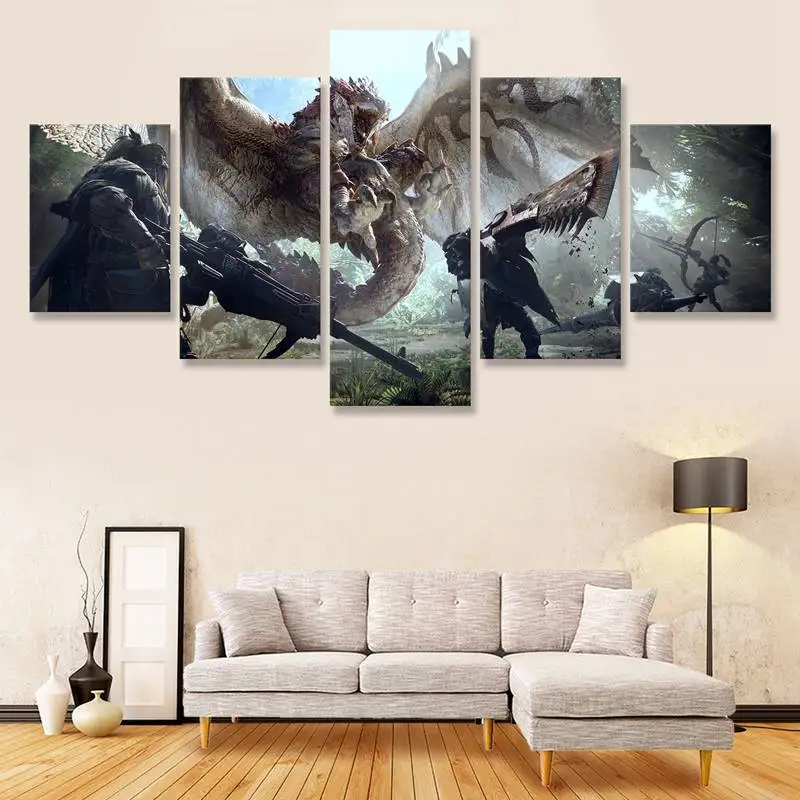 Игроманов костюм Монстер Хантер для Мир Охотник Rathalos дракон Холст Картина 5 шт.