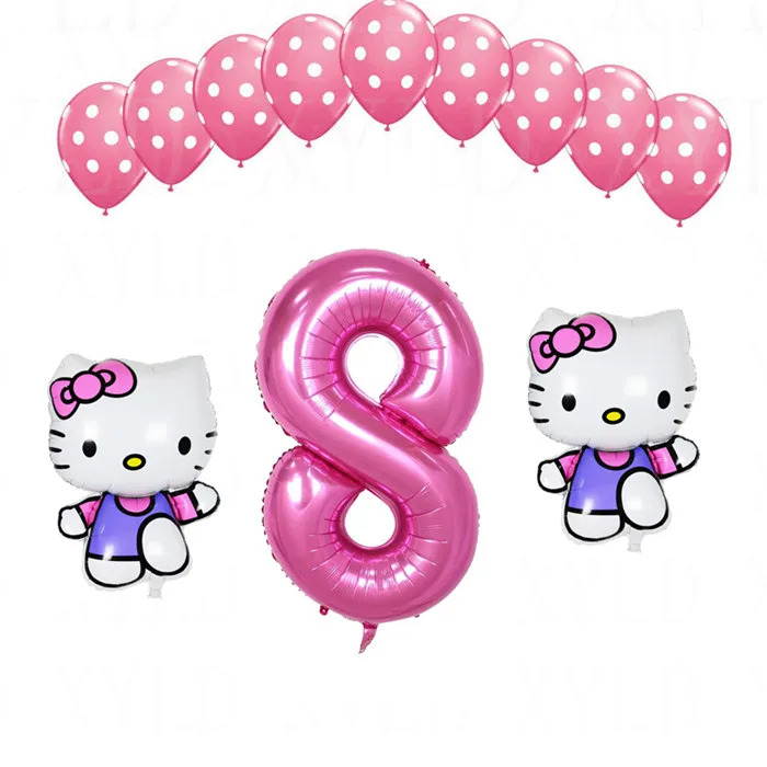 Темно-синий 1 комплект, воздушный шар hello kitty с цифрами 40 дюймов, латексные шары в розовый горошек для девочек 1, 2, 3, 5 лет, декор для дня рождения, Детские шары - Цвет: Темно-синий