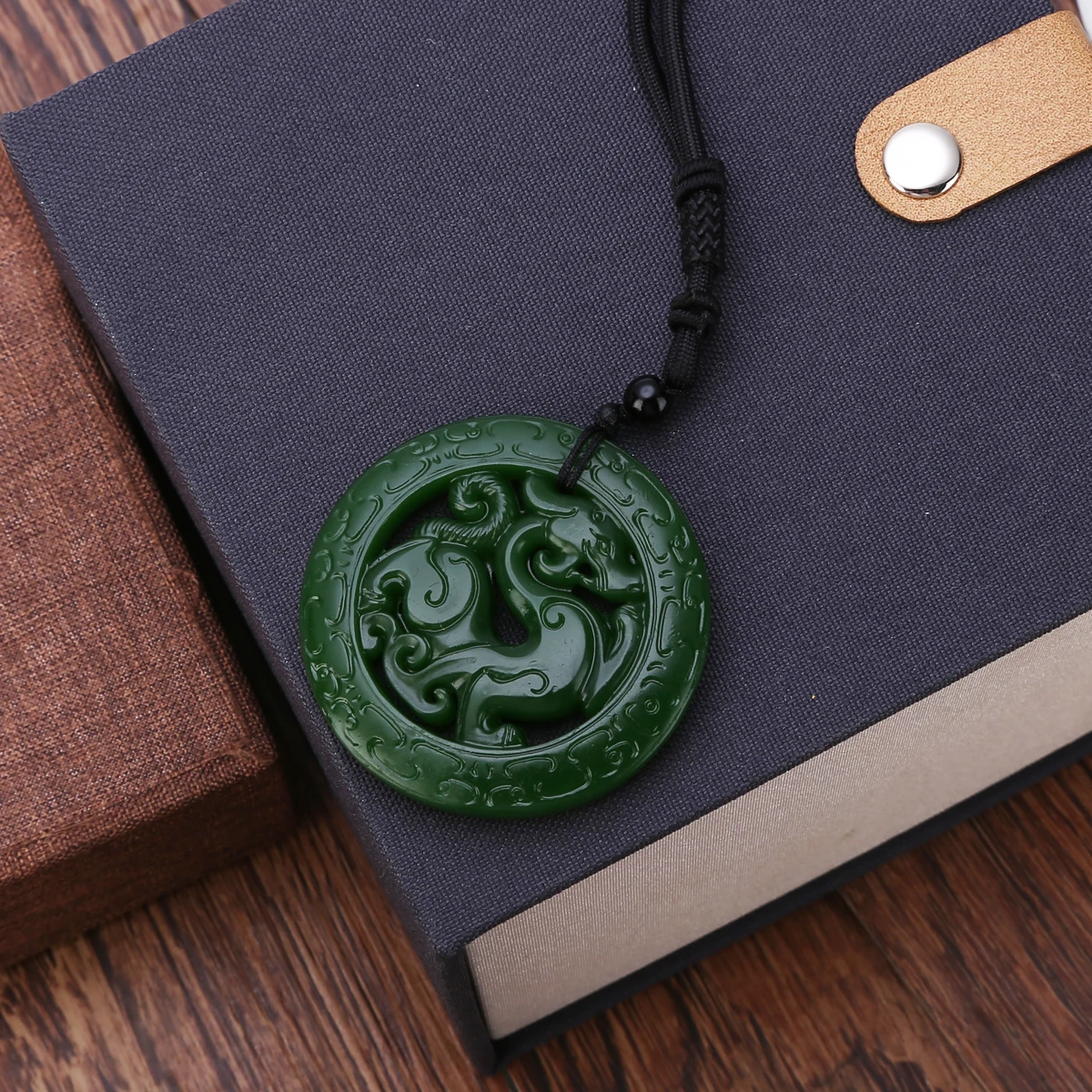 1 шт. зеленый нефритовый кулон с резным драгоценным камнем китайского дракона