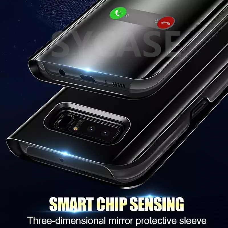 SYCASE Clear View зеркало Smart Case для samsung Note 4 5 8 9 C8 C10 ON5 ON7 2016 стоят интеллектуальный Флип