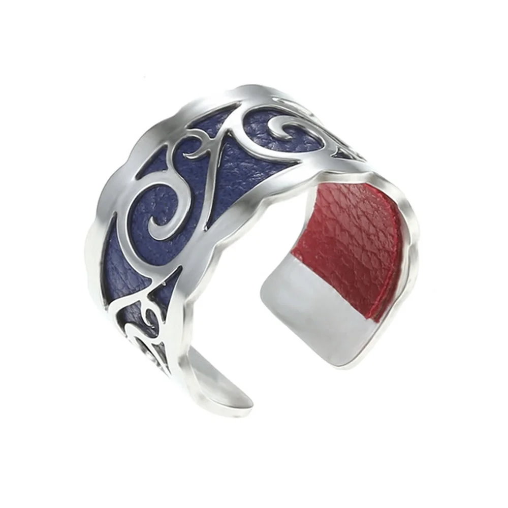deep blue Legenstar Reversible Leather Rings For Women Bijoux Acier Inoxydable Argent Stainless Steel Interchangeable Bague Femme jewelry - Цвет основного камня: deep blue