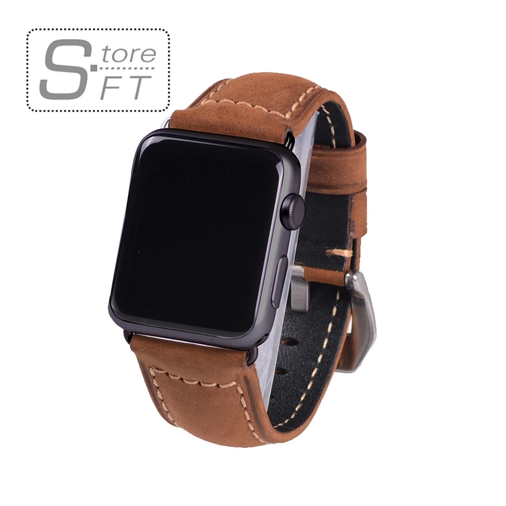 Классический ремешок для часов Crazy Horse из коричневой кожи Apple Watch I 38 мм и 42 черный