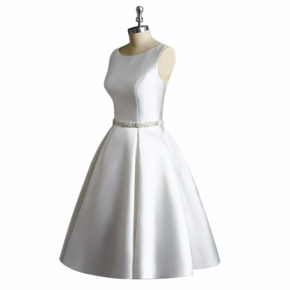 Винтажное белое короткий цвет слоновой кости свадебное платье трапециевидной