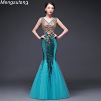 robe de soiree lace v neck beaded sequin long reflective dress mermaid evening dresses vestido de festa prom party dresses