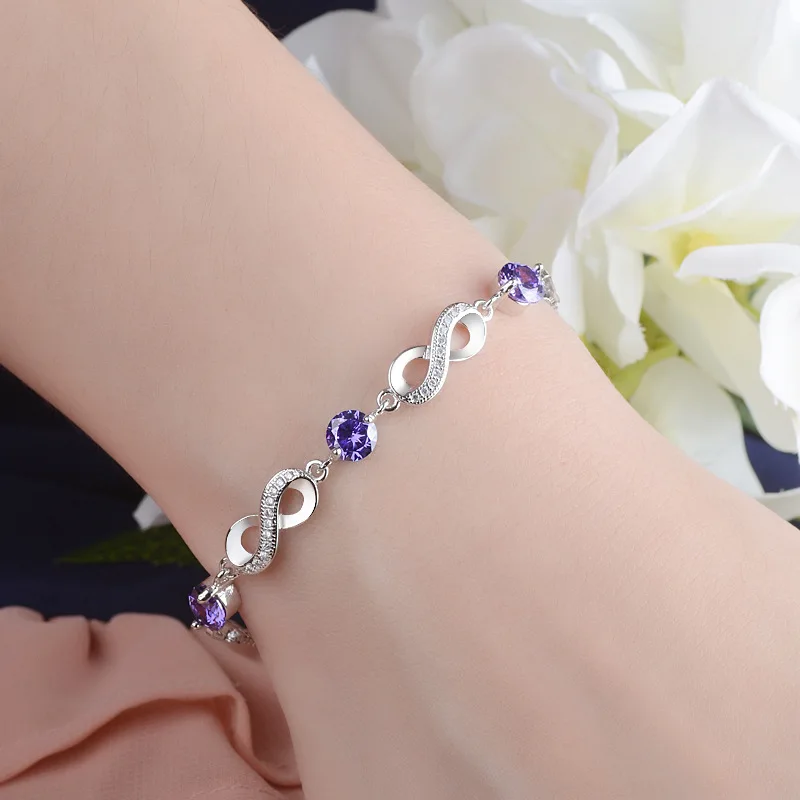 Женский браслет из серебра 925 пробы с фиолетовым кристаллом|bracelet silver sterling 925|silver