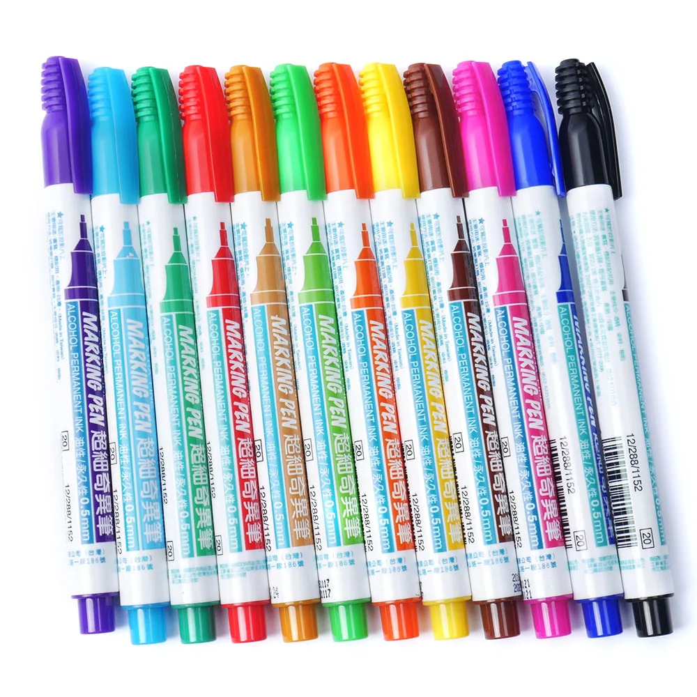 

New Arrival 0.5 mm 12 Colors Marker Pen Extra Fine Alcohol Base Ink Permanent School Kid