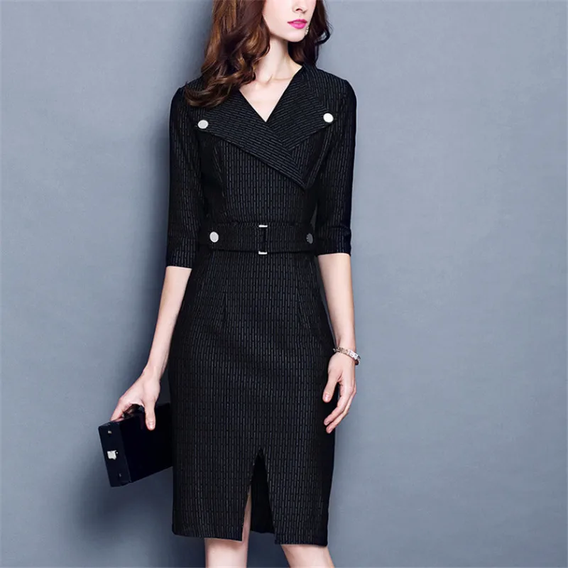 2020 Европейский стиль весна осень облегающий костюм офисное платье черные платья