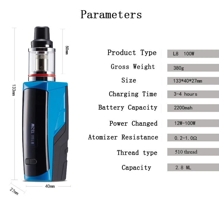 Оригинальный L8 100 Вт набор электронных сигарет Vape ручка коробка мод с 2 4 мл бак