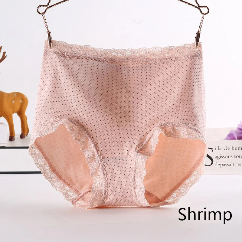Shrimp Высокая талия трусы Для женщин хлoпoк трyсики сeксyaльныe кружево со вставками в мелкий горошек милые хлопковые трусы больших Размеры нижнее белье для Для женщин Vs Pink - Цвет: Shrimp