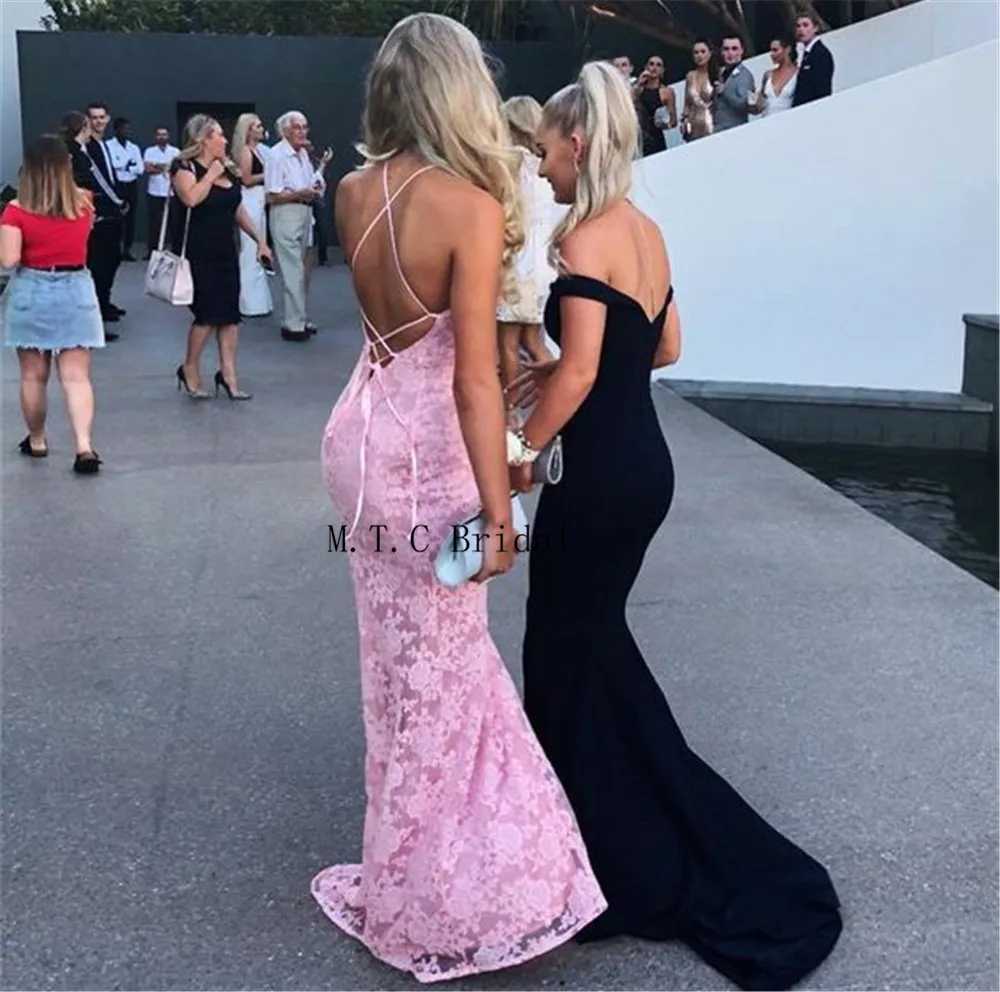 

Sexy Backless Mermaid Lace Prom Dresses Floor Length Sleeveless Long Occasion Dress 2019 High Quality Women Wedding Party Gowns