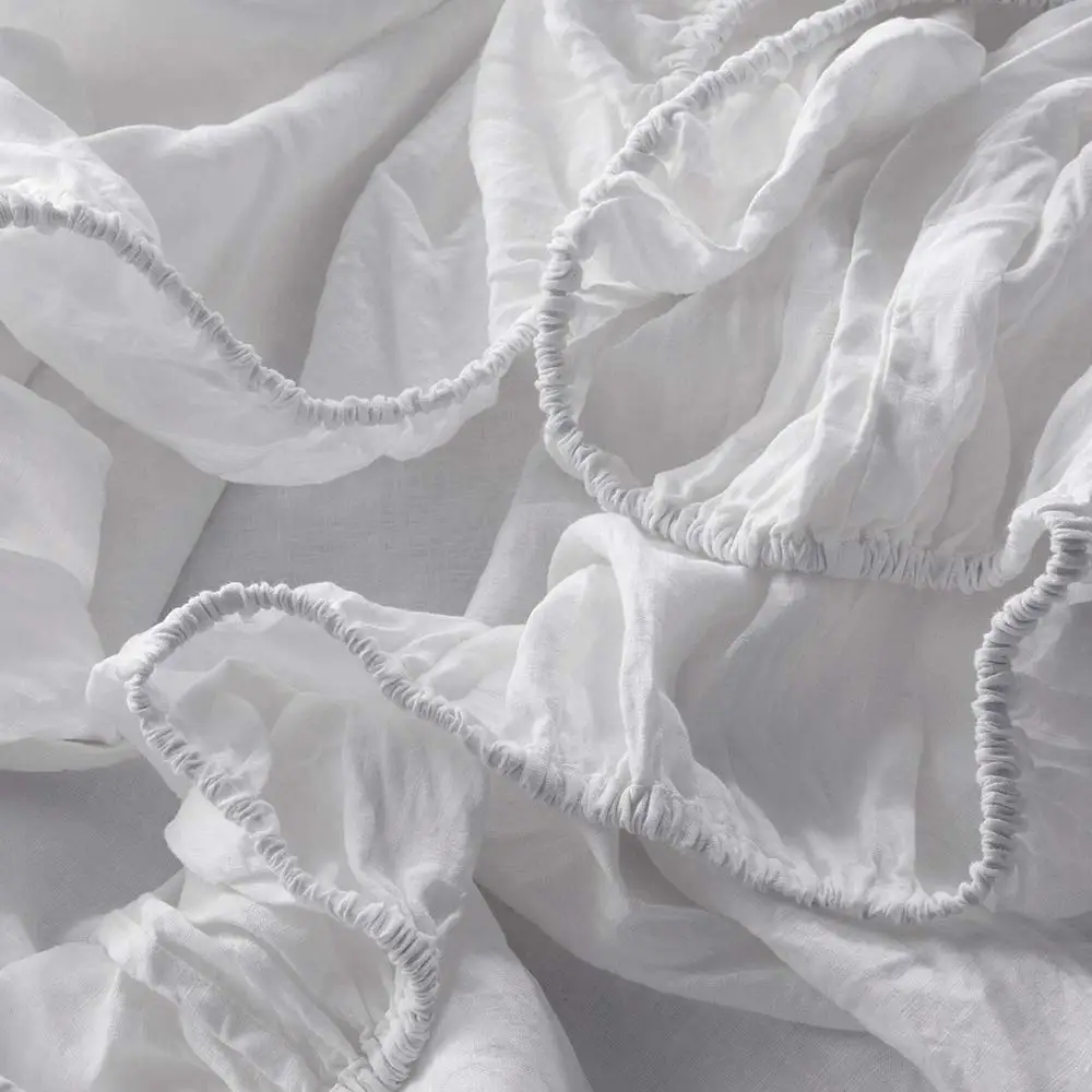 Комплект Простыни из 100% чистого льна с вышивкой Мягкая Белая/серая 4 шт. в