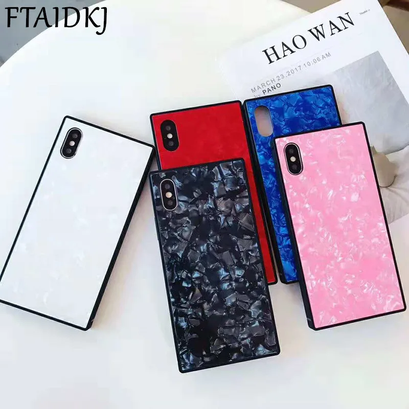 Квадратный чехол с узором из ракушек для iphone 11 Pro Max закаленным стеклом iPhone X XR XS 7 6