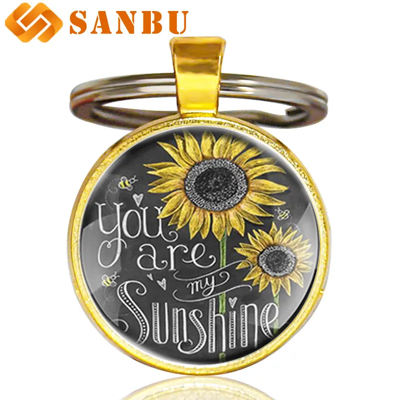 Модный Подсолнух искусство стекло кабошон брелок очаровательный женский