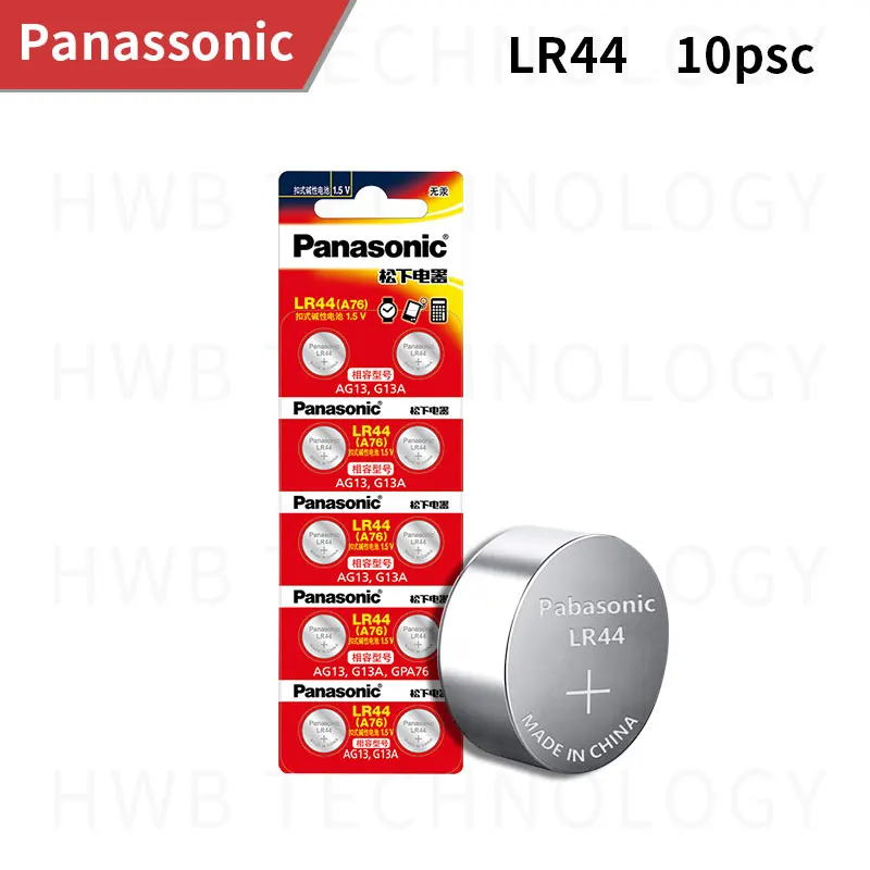 10 шт. PANASONIC LR44 A76 AG13 0% Hg SR1154 357 LR 44 1,5 V батареи для калькулятора 0% Hg