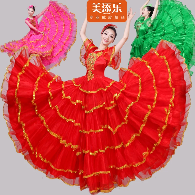 

New Show Costumes Big Swing Skirts Dancing Adult Women Dresses Opening Dance Costumes Stage Dancers National Costumes H524