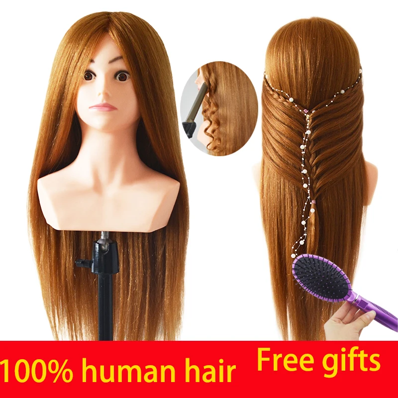 Enlarge High Grade 100% Human Hair Training Head For Paint Curl Braid Hairstyle Manikin Head Cabeza Maniqui Mannequin Head With Shoulder