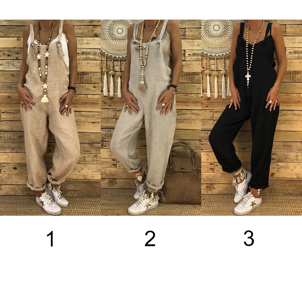 Хлопковые и льняные свободные наряды повседневные ремни комнибензонов