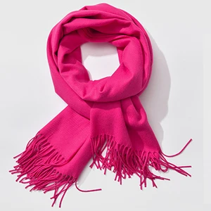 rose red Luna& Dolphin, Женские однотонные кашемировые шарфы с кисточками, зимний толстый теплый шарф, высокое качество, Женская шаль, Пашмина, палантин - Цвет: rose red