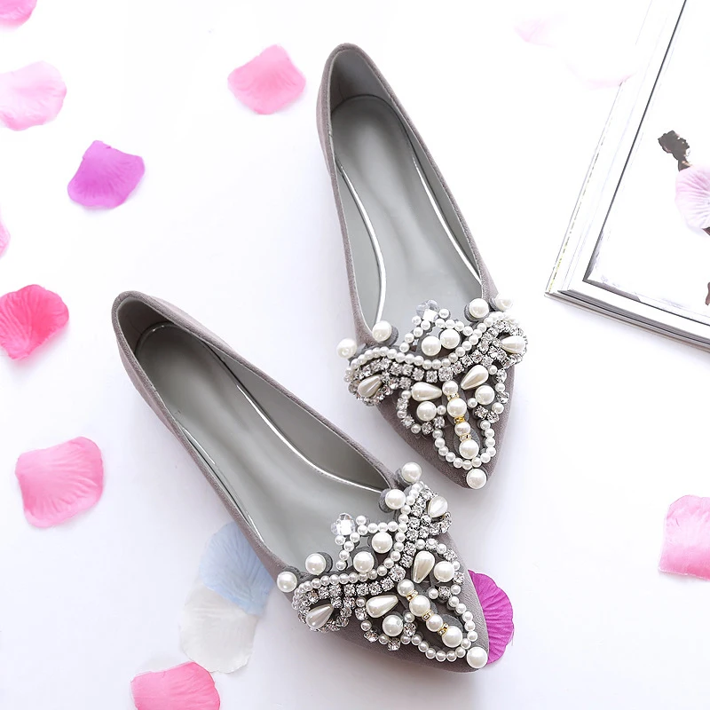HEE GRAND 2017 г. балетки на плоской подошве украшенные кристаллами и жемчужинами