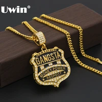 hot selling hip hop jewelry gangsta medal shield rhinestones badge pendant necklace europe and the united states for men