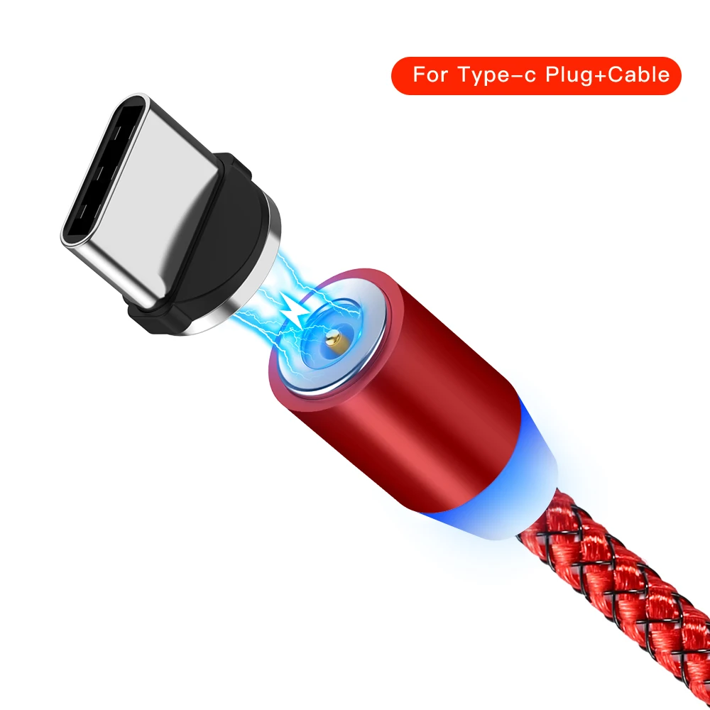 Магнитный USB C Micro USB кабель для huawei P20 светодиодный Тип C магнит зарядное устройство Micro USB кабель для передачи данных нейлоновый провод шнур для Xiaomi samsung - Цвет: Red for Type-c