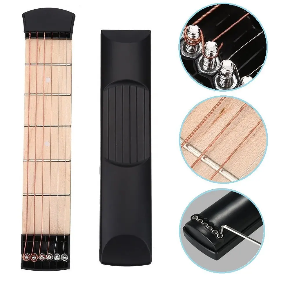 Portable Pocket Guitar 6 Fret Wooden Neck Acoustic Practice Training Tool Gadget String Chord Trainer Beginner Fingerboard | Спорт и