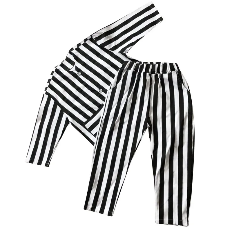 Модный детский костюм блейзер для девочек куртка в полоску маленьких + штаны