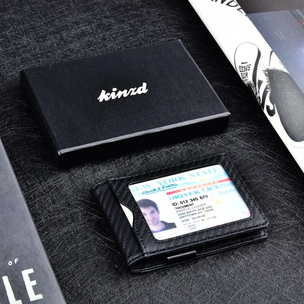 Тонкий кошелек из углеродного волокна с зажимом для денег RFID Блокировка