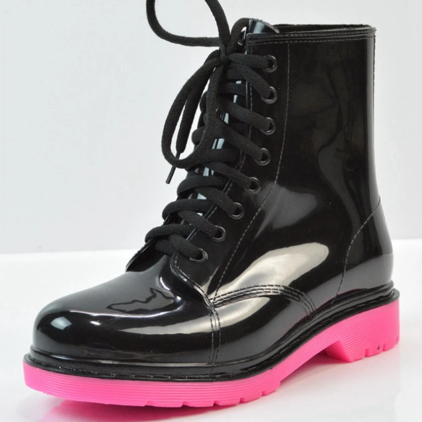 Женские непромокаемые ботинки на шнуровке короткие ботильоны плоской подошве