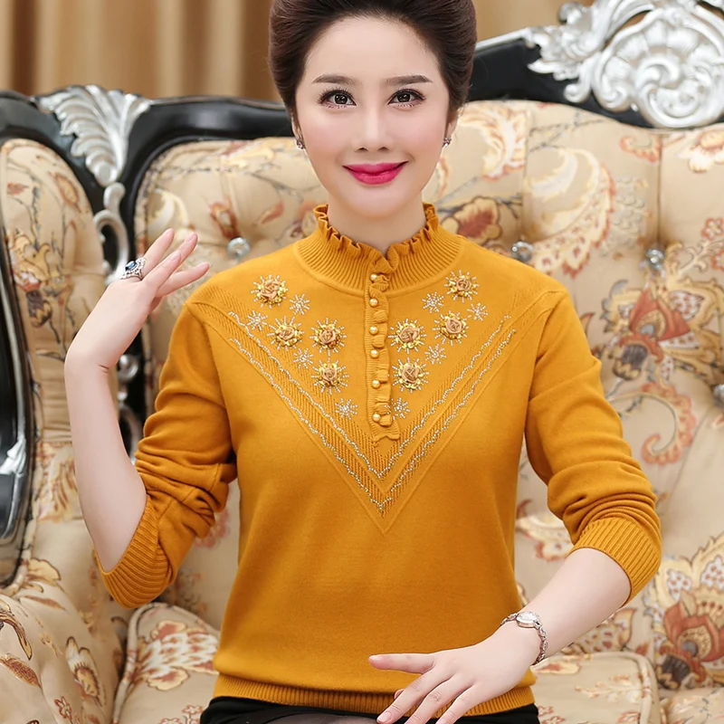 Модный мягкий свитер-водолазка для женщин среднего возраста Свободный пуловер с