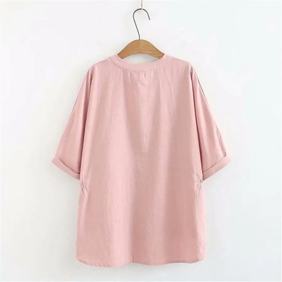 Льняные и хлопковые футболка Для женщин Modis Повседневное свободные Camiseta Mujer