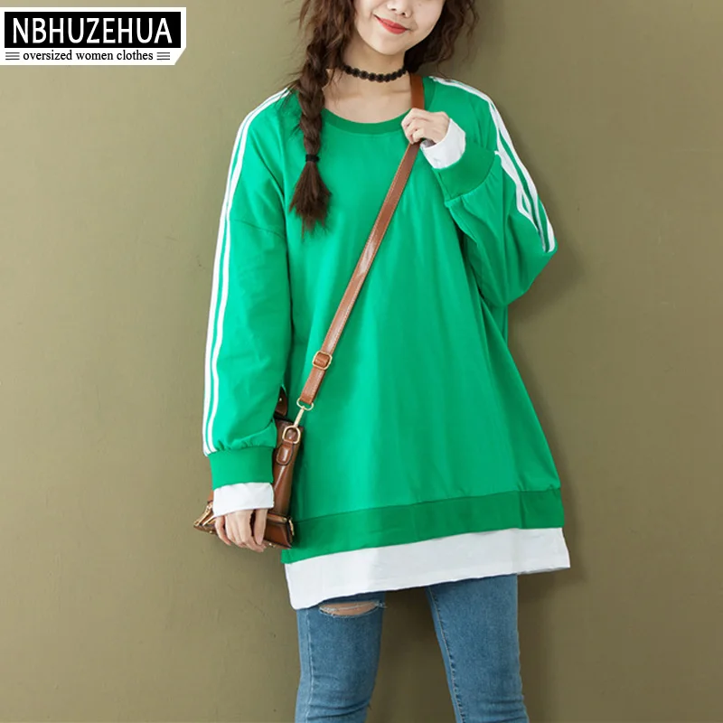 women tops tees NBHUZEHUA 7G578 4XL 5XL 6XL женская футболка с длинным рукавом с боковыми полосками Лоскутная футболка размера плюс женские Топы s - Цвет: women tops tees