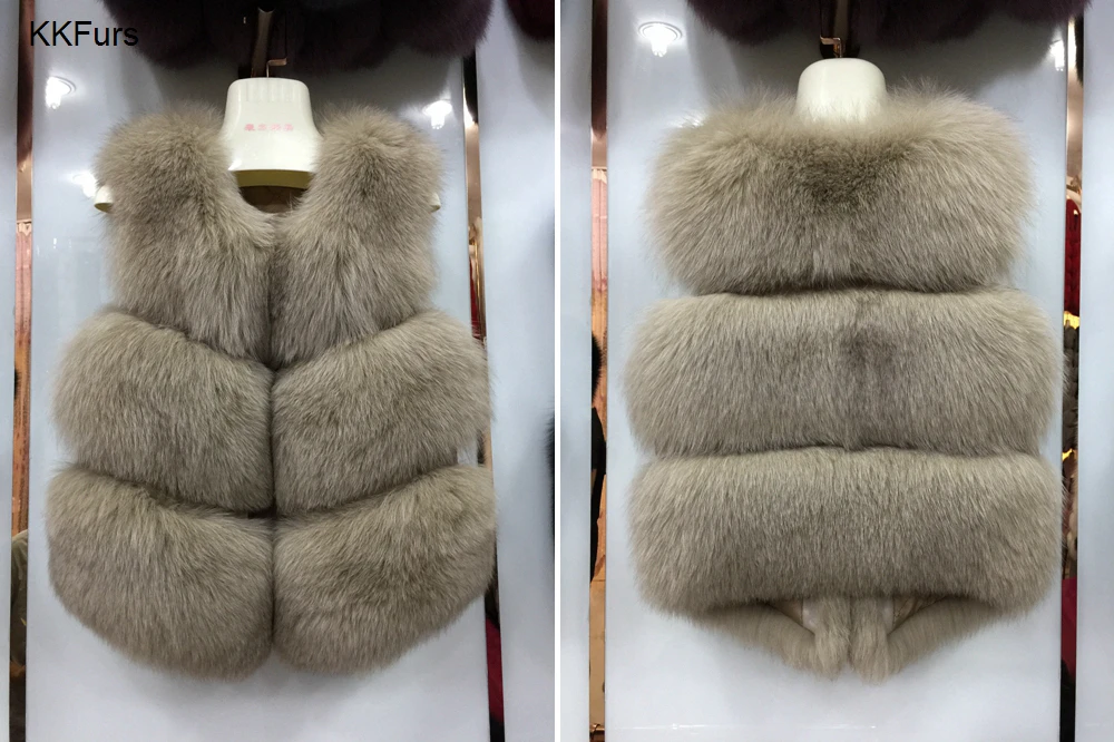 JKKFURS Новое поступление женские жилеты из натурального Лисьего меха высокого качества женские модные стильные жилеты из натурального меха 3 ряда куртки S7162