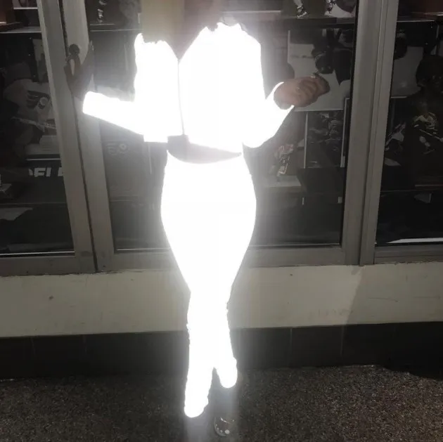 Flash Reflective Women Two Piece Set Hip Hop Tracksuits Casual Light 2 Jacket and Pants Sets Womens Night Shine Outfits |