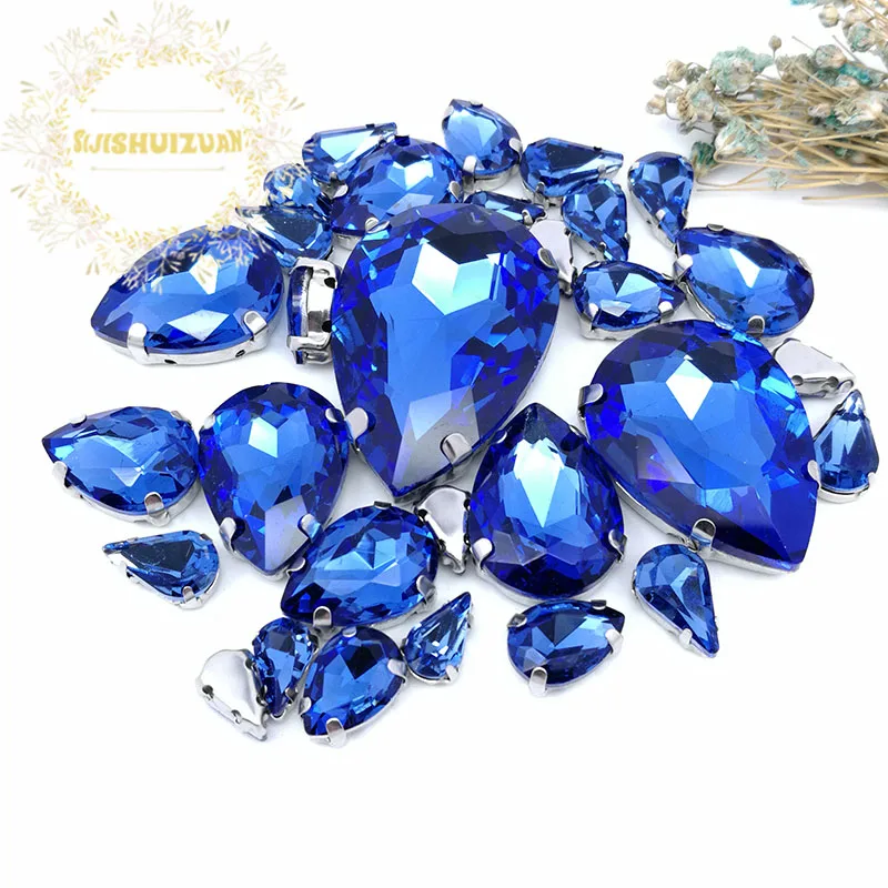 light Sapphire Смешанные капли воды Размер 21 разных цветов Стекло шитье супер качество плоские стеклянные кристаллы стразы, diy/одежда 35 шт 8 Размер - Цвет: light Sapphire