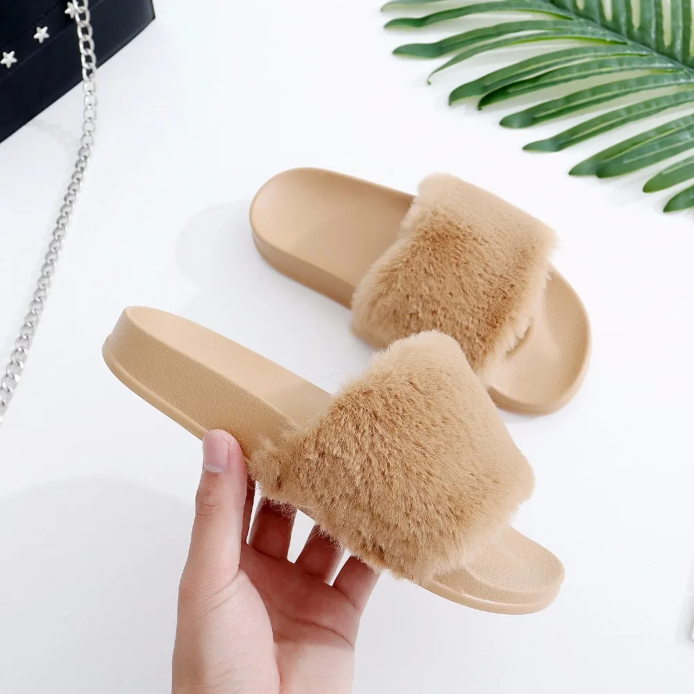 lisse women shoes plataformas mujer verano Plush slippers faux fur Slides flip flops Flat Shoes Beach sandals 36-40 |