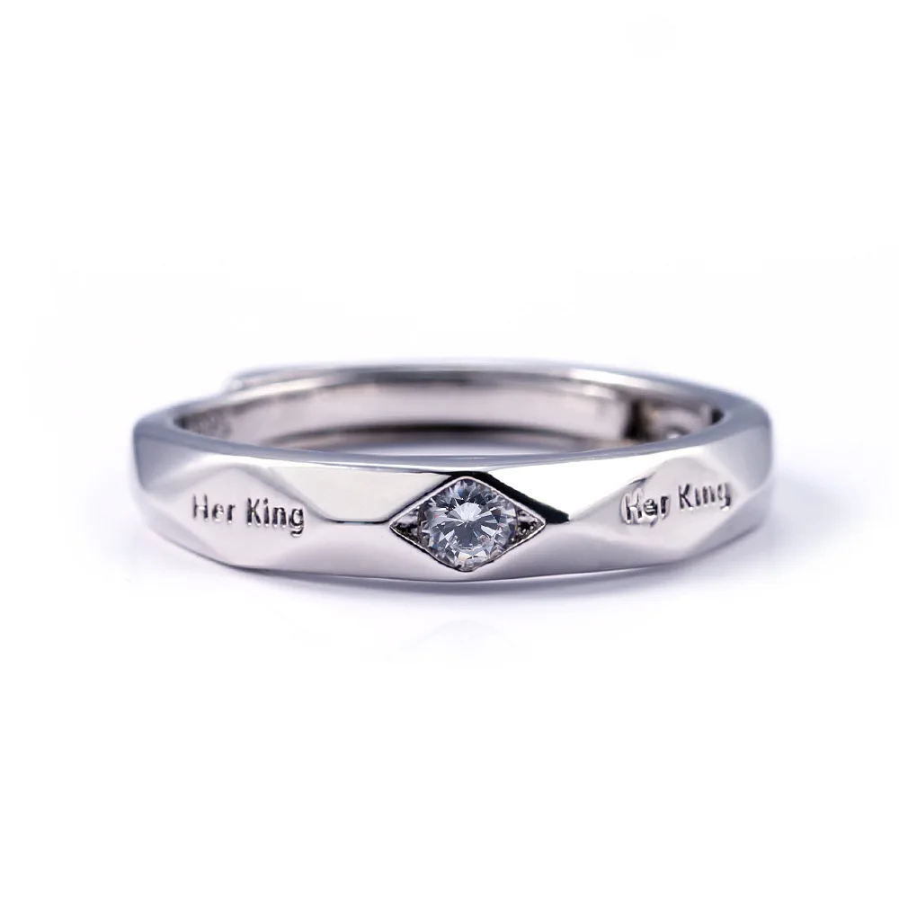 New Fashion Couple Rings Silver His Queen Her King Lover Ring Adjustable Wedding Band Crystal Jewelry Valentine's Day Gifts | Украшения