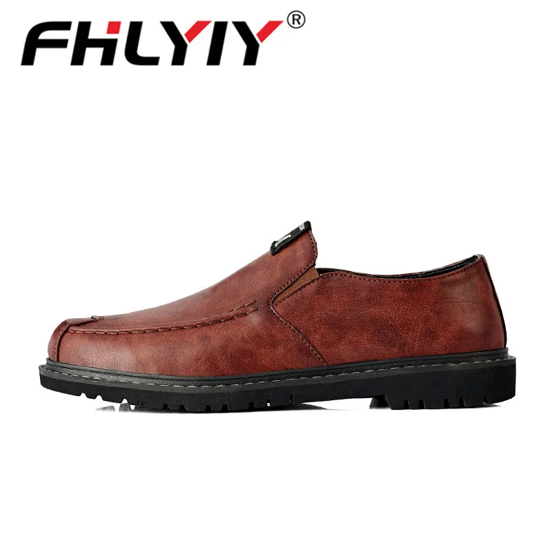 Осенние мужские кожаные туфли на плоской подошве повседневные лоферы из