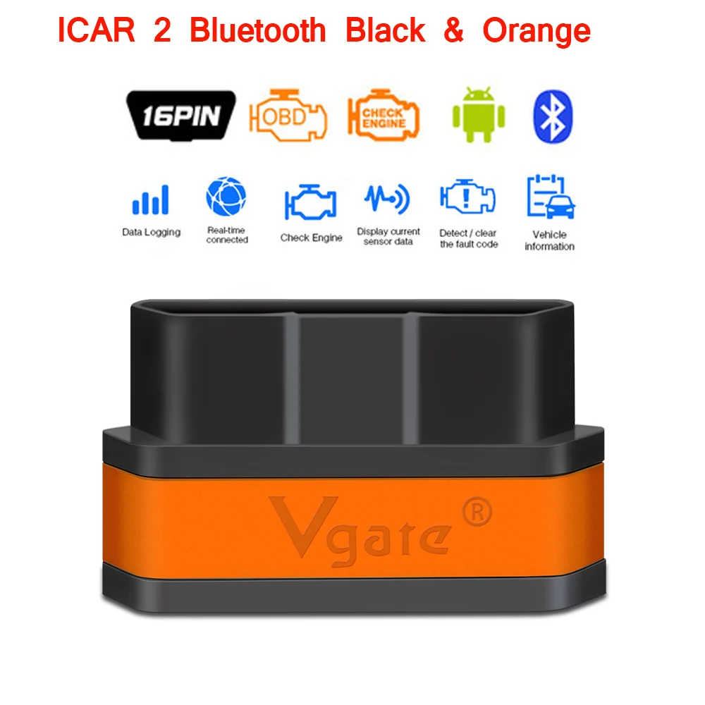 Vgate icar2 Bluetooth/Wifi OBD2 диагностический инструмент ELM327 Bluetooth/wifi OBD 2 сканер Мини ELM327 для android/PC/IOS считыватель кодов - Цвет: Icar2 BT Orange