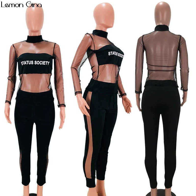Черный Новинка, спортивные костюмы, сексуальный лоскутный принт с буквами, посмотрите на дешевое, сексуальные леггинсы-карандаш, футболка, топ из 2 предметов, костюмы, женский комплект одежды, YX9030 - Цвет: Черный