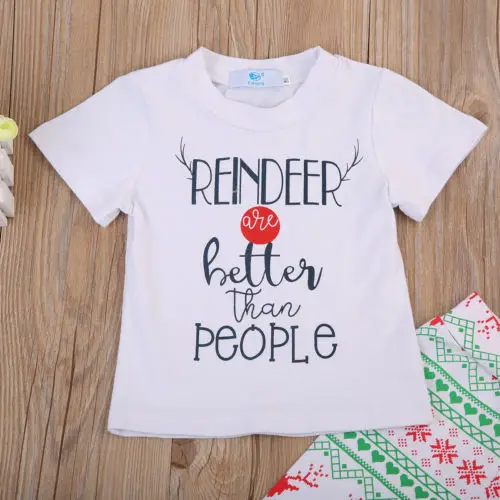 Рождественские топы с оленем для маленьких девочек футболка штаны комплект