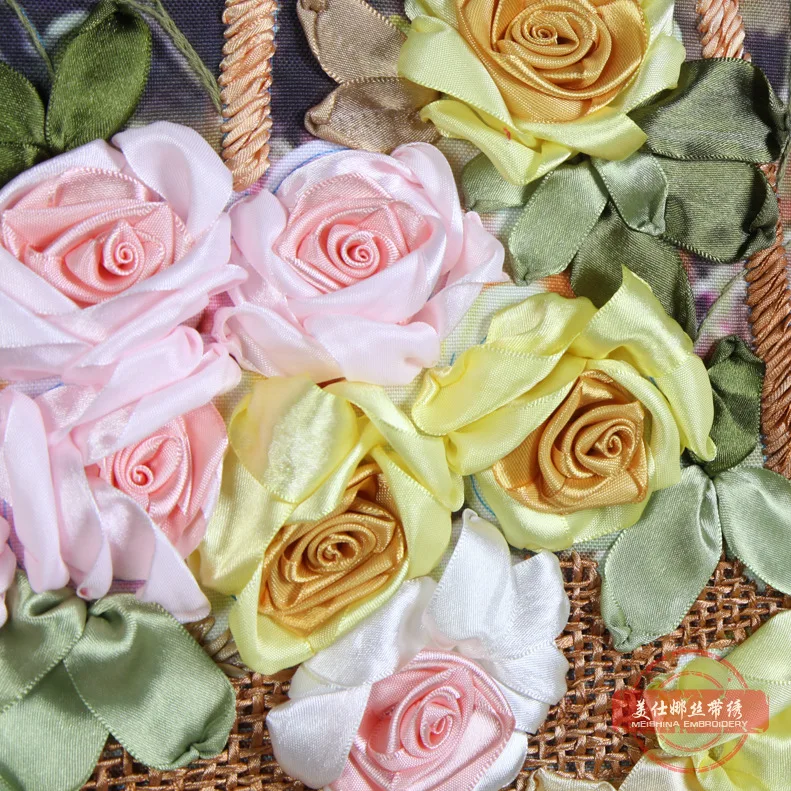 Пейзаж живопись DIY лента с вышитыми цветами розы Картина рукоделие Наборы