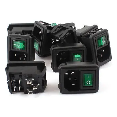 10 Шт. 4 Pin DPST Зеленый Свет Rocker Switch IEC320 C14 Разъем Питания ПЕРЕМЕННОГО ТОКА 10А 250 В |